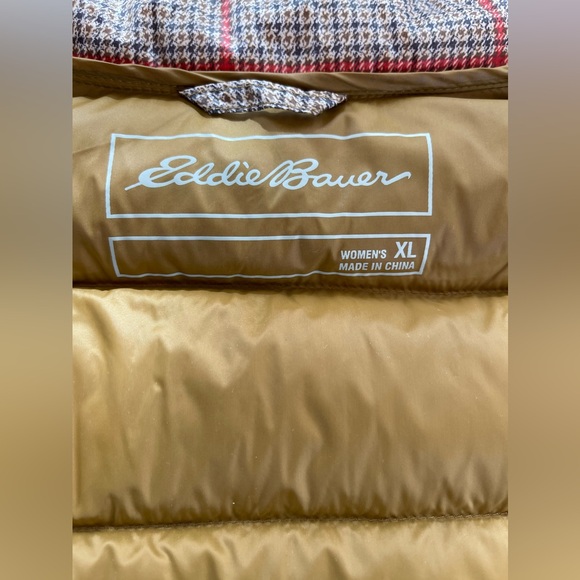 EDDIE BAUER Vest brown plaid EB650 Down Puffer Lightweight Quilted Size XL - Picture 3 of 7